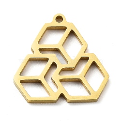 304 Stainless Steel Pendants, Laser Cut, Hexagon Charm, Golden, 15x15x1mm, Hole: 1.2mm(STAS-D036-05G)