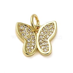 Brass Micro Pave Clear Cubic Zirconia Pendants, Butterfly, Real 18K Gold Plated, 10x12x2.5mm(KK-U005-01L-G)