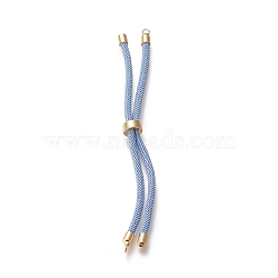 Nylon Twisted Cord Bracelet Making, Slider Bracelet Making, with Eco-Friendly Brass Findings, Round, Golden, Light Sky Blue, 8.66~9.06 inch(22~23cm), Hole: 2.8mm, Single Chain Length: about 4.33~4.53 inch(11~11.5cm)(MAK-M025-144)