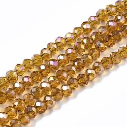 Electroplate Glass Beads Strands, AB Color Plated, Faceted Rondelle, Goldenrod, 3x2mm, Hole: 0.5mm, about 165~170pcs/strand, 16.7 inch(X-EGLA-R048-2mm-24)