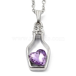 Alloy Resin Pendant Necklaces, with Cable Chains, Bottle with Heart, Platinum, Lilac, 16.73 inch(42.5cm)(NJEW-B0003-09P)