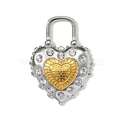 304 Stainless Steel Pendants, Hand Polished Lock with Heart Charms, Ion Plating(IP), Real Gold Plated & Stainless Steel Color, 38x27mm(STAS-OY002-74G)
