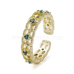 Rack Plating Brass Micro Pave Cubic Zirconia Open Cuff Rings, Hollow Star, Real 18K Gold Plated, US Size 7 1/2(17.7mm)(RJEW-K257-05G)