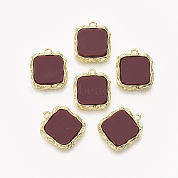 Alloy Pendants, with Plastic, Square, Light Gold, Dark Red, 20x17.5x4mm, Hole: 1.6mm(PALLOY-T056-112C)