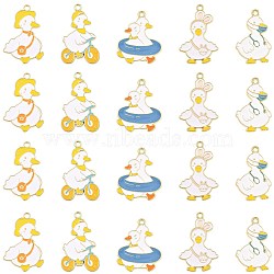 20Pcs 5 Styles Light Gold Tone Alloy Enamel Pendants, Duck, Mixed Shape, Mixed Color, 30~34x19.5~24.5x1.3~1.5mm, Hole: 1.7~2mm, 4pcs/style(ENAM-FS0004-17)
