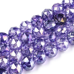 Transparent Electroplate Glass Beads Strands, AB Color Plated, Faceted, Round, Slate Blue, 8x7.5mm, Hole: 1.8mm, about 50pcs/strand, 14.96''(38cm)(EGLA-N006-077D)