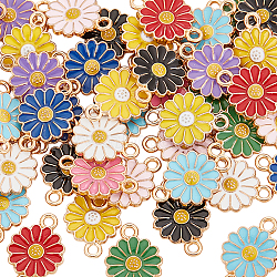 20Pcs Zinc Alloy Enamel Sunflower Connector Charms, Flower Links, Light Gold, Mixed Color, 18x12x2mm, Hole: 1.8mm(ENAM-FP0002-58)