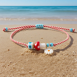 Glass Braided Bracelets, Flower with Mushroom, Colorful, 11.02 inch(28cm)(RH2807)