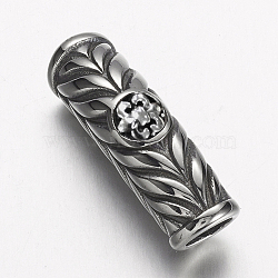 304 Stainless Steel Beads, Tube with Fleur De Lis, Antique Silver, 28.5~31x10~11x9mm, Hole: 6mm(STAS-E133-060AS)