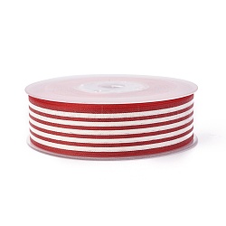 Polyester Ribbon, Striped Pattern, Red, 3/8inch(9mm); about 100yards/roll(91.44m/roll)(SRIB-L049-9mm-C001)