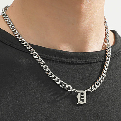 304 Stainless Steel Initial Pendant Cuban Link Chain Necklaces, Stainless Steel Color, Non-Tarnish, Letter D, 19.69 inch(50cm)(FS-WGB15F2-03)