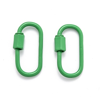 Spray Painted Brass Screw Carabiner Lock Clasps, for Necklaces Making, Oval, Green, 26x13x2mm