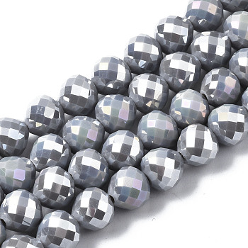 Electroplate Glass Beads Strands, AB Color Plated, Faceted, Teardrop, Gray, 8mm, Hole: 1.6mm, about 69~70pcs/strand, 20.79~22.05 inch(52.8cm~56cm)