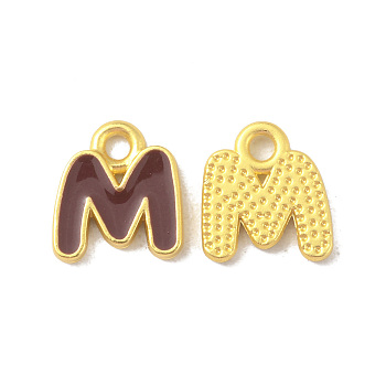 Alloy Enamel Pendants, Matte Gold Color, Letter Charm, Nickel Free, Letter M, 10x9x1.5mm, Hole: 1.6mm