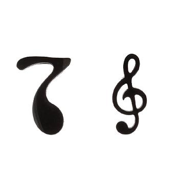 304 Stainless Steel Music Note Stud Earrings with 316 Stainless Steel Pins, Asymmetrical Earrings for Women, Electrophoresis Black, 10x6mm and 11x5mm