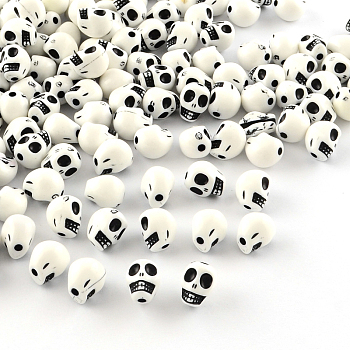Opaque Acrylic Beads, Skull, White, 10x8x9mm, Hole: 2mm
