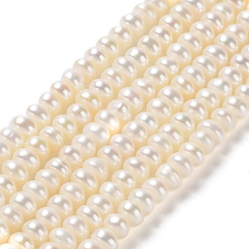 Natural Cultured Freshwater Pearl Beads Strands, Grade 6A, Rondelle, Linen, 3.8~4.2x2.5~3mm, Hole: 0.7mm, about 131~135pcs/strand, 15.04''(38.2cm)