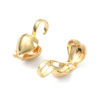 Brass Bead Tips, Calotte Ends, Clamshell Knot Cover, Heart, Real 18K Gold Plated, 15x5mm, Hole: 3mm, Inner Diameter: 4x4.5mm