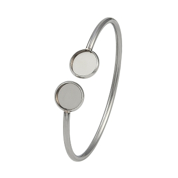 304 Stainless Steel Blank Bangle Bases with Flat Round Tray, Stainless Steel Color, Inner Diameter: 2-1/8x1-3/4 inch(5.4x4.4cm), Tray: 10mm