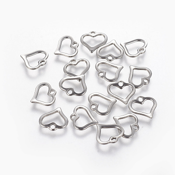 201 Stainless Steel Open Heart Charms, Hollow, Stainless Steel Color, 10.5x11x1.5mm, Hole: 1.5mm