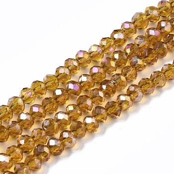 Electroplate Glass Beads Strands, AB Color Plated, Faceted Rondelle, Goldenrod, 3x2mm, Hole: 0.5mm, about 165~170pcs/strand, 16.7 inch