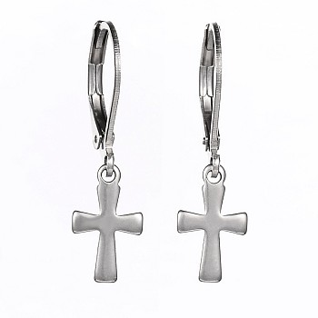 Cross Stainless Steel Dangle Leverback Earrings, Stainless Steel Color, 26mm, Pin: 1mm