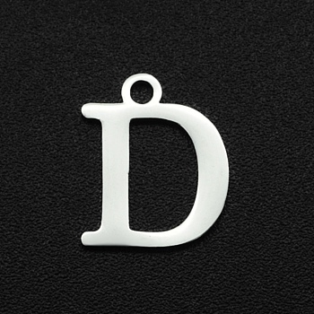 201 Stainless Steel Charms, Laser Cut, Letter, Stainless Steel Color, Letter.D, 12x10x1mm, Hole: 1.5mm