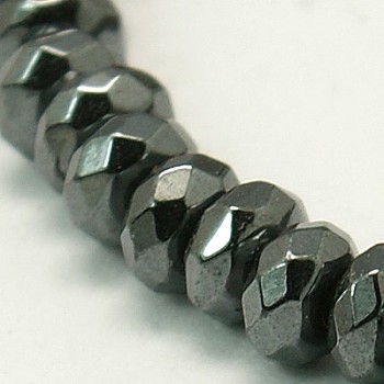 Non-Magnetic Synthetic Hematite Beads Strands, Grade A, Faceted, Rondelle, 4x2mm, Hole: 0.5mm
