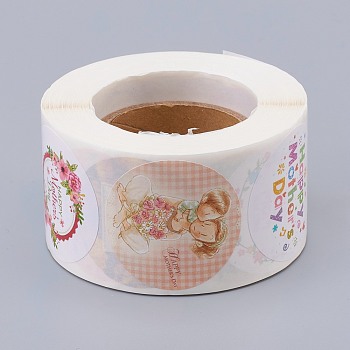 Self-Adhesive Paper Stickers, for Mother's Day, Decorative Presents, Round, Colorful, 38mm, 500pcs/roll