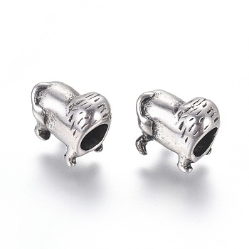 304 Stainless Steel European Beads, Large Hole Beads, Animal, Antique Silver, 10x12.5x8mm, Hole: 5mm