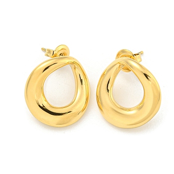 Ion Plating(IP) 304 Stainless Steel Stud Earrings for Women, Teardrop, Real 14K Gold Plated, 18x17mm