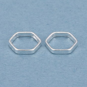 Brass Linking Rings, Long-Lasting Plated, Hexagon, 925 Sterling Silver Plated, 7x6x1mm, Inner Diameter: 5x5mm