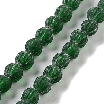 Handmade Lampwork Beads, Pumpkin, Dark Green, 10.5x9.5mm, Hole: 1.5mm, about 64pcs/strand, 25.79''(65.5cm)