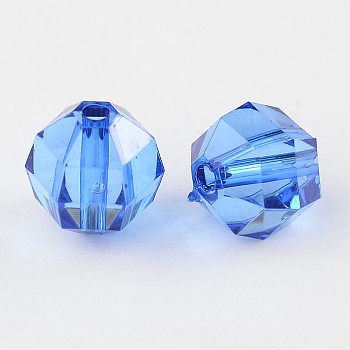 Transparent Acrylic Beads, Faceted, Round, Blue, 10mm in diameter, 10mm thick, hole: 2mm, about 916pcs/500g