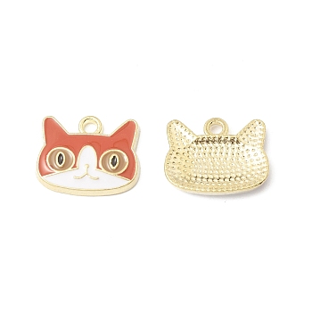 Alloy Enamel Charms, Cat Charm, Golden, Chocolate, 13x16x2.2mm, Hole: 2mm