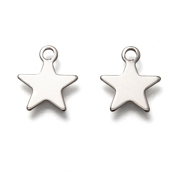 201 Stainless Steel Charms, Laser Cut, Star, Stainless Steel Color, 9.5x8x0.5mm, Hole: 1.4mm