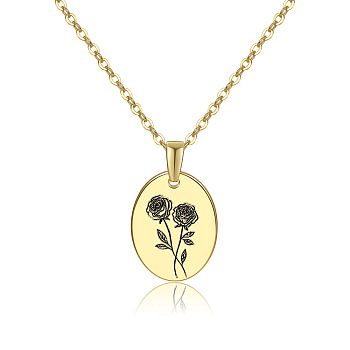 Brass Birth Month Flower Pendant Necklace, Floral Dainty Jewelry for Women, June Rose, 17.72 inch(45cm)