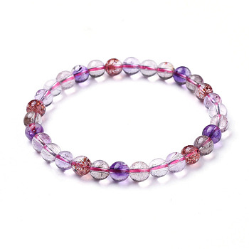 Natural Quartz Beads Stretch Bracelets, Round, 2 inch(5cm), Beads: 6mm
