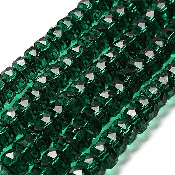 Transparent Glass Beads Strands, Faceted, Barrel, Green, 7.5x5mm, Hole: 1.6mm, about 64pcs/strand, 14.69''(37.3cm)