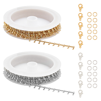 CHGCRAFT DIY Jewelry Making Kits, Including Brass Handmade Curb Chains & Jump Rings, Zinc Alloy Lobster Claw Clasps, Golden, 1.5x1.2x0.3mm, 6x2x2mm, 4m/set