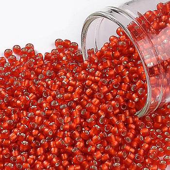 TOHO Round Seed Beads, Japanese Seed Beads, (25F) Silver Lined Frost Light Siam Ruby, 11/0, 2.2mm, Hole: 0.8mm, about 1110pcs/10g