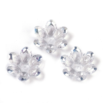 Transparent Acrylic Beads, Faceted, Flower, Half Plated, White, 24x22x7mm, Hole: 2mm