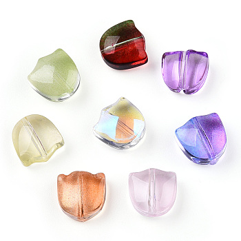 Spray Painted Transparent Glass Beads, Tulip Flower, Mixed Color, 9x9x5.5mm, Hole: 1mm