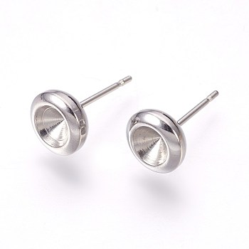 304 Stainless Steel Post Stud Earring Settings, for Pointed Back Xilion Rivoli Rhinestone, Stainless Steel Color, Fit For: 5mm Rhinestone, 14x8mm, Pin: 0.7mm