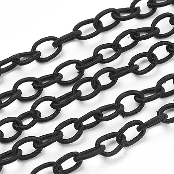 Handmade Nylon Cable Chains Loop, Oval, Black, 8~9x11~13x2mm, about 85cm/strand, 33.5 inch