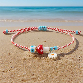 Glass Braided Bracelets, Flower with Mushroom, Colorful, 11.02 inch(28cm)