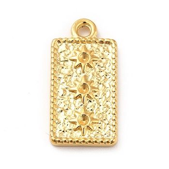 Ion Plating(IP) 304 Stainless Steel Pendants, Rectangle with Sun, Real 18K Gold Plated, 20.5x10x2mm, Hole: 1.6mm