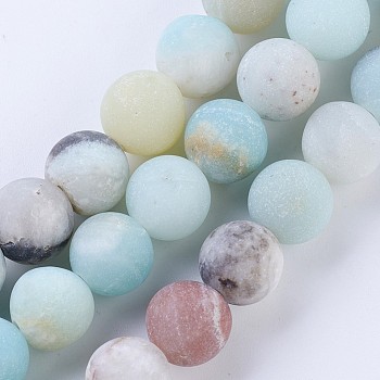 Frosted Natural Flower Amazonite Round Bead Strands, 4mm, Hole: 1mm, about 88pcs/strand, 15 inch(38cm)