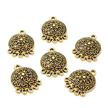 Tibetan Style Alloy Chandelier Components, Flat Round, Antique Golden, 28x21.5x4mm, Hole: 2mm and 2.5mm
