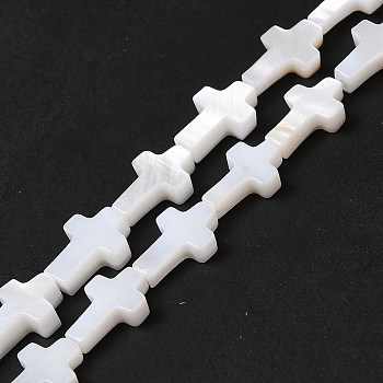 Natural Freshwater Shell Beads Strands, Religion Cross, Seashell Color, 9.5~10x6.5x2.5mm, Hole: 0.9mm, about 20pcs/strand, 7.72''(19.6cm)